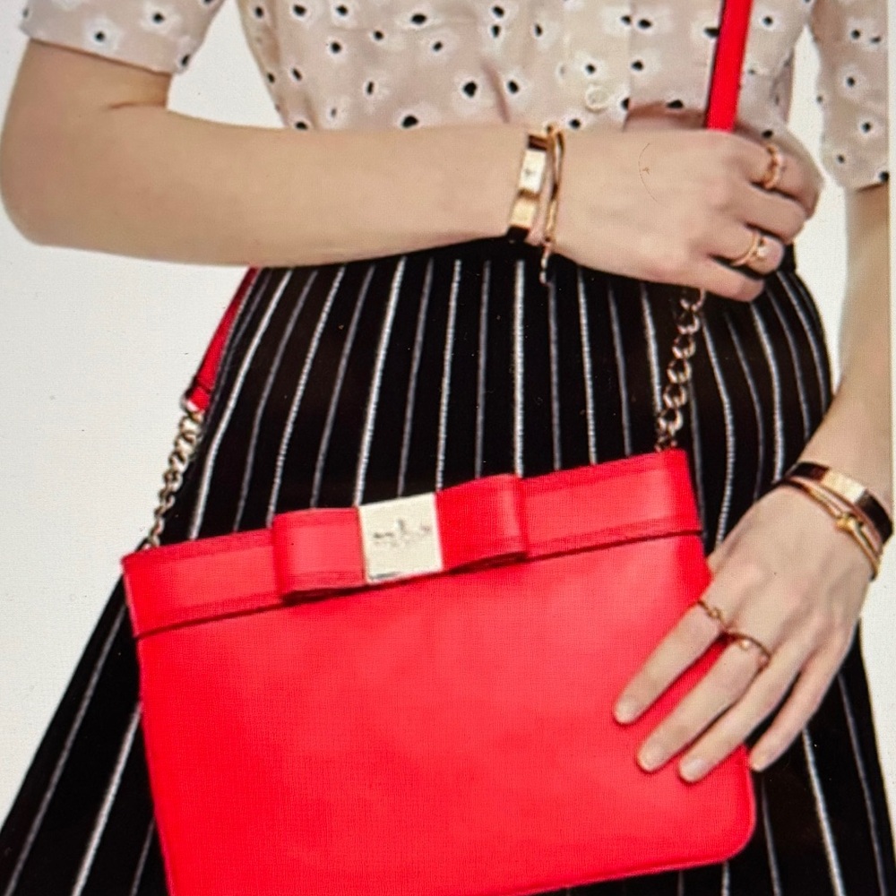 Kate Spade Vintage Purple Leather Crossbody Bag with Bow, Gold Chain and Logo - Picture 14 of 14
